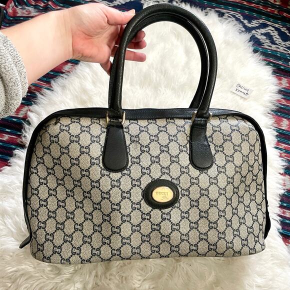 Gucci Handbags - Gucci Plus Navy Satchel Handbag Bag Vintage Purse Doctors Boston Bag GG Monogram